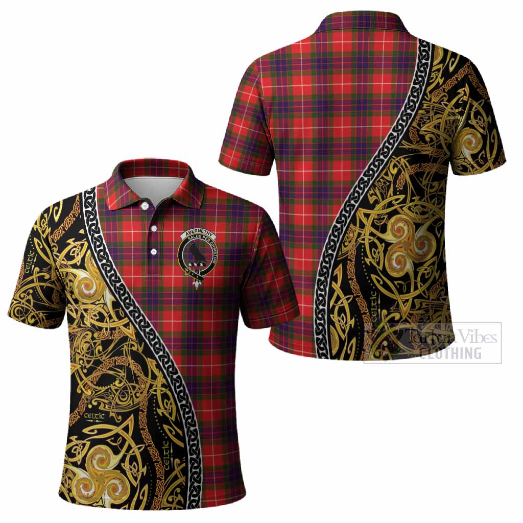Abernethy Tartan Crest Polo Shirt Celtic Knot and Triple Trickle Spiral Symbols