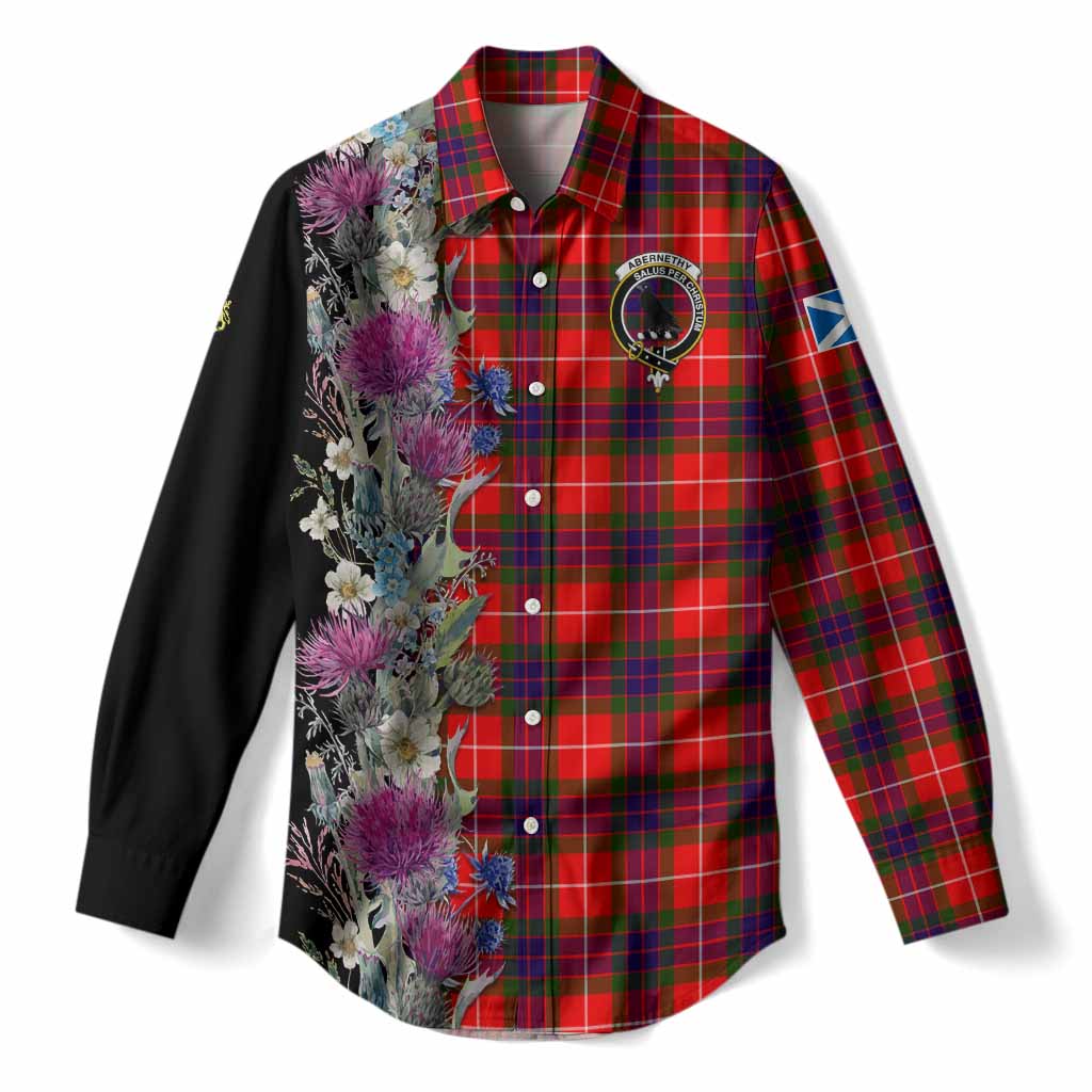 Abernethy Tartan Crest Thistle Floral Women Casual Shirt