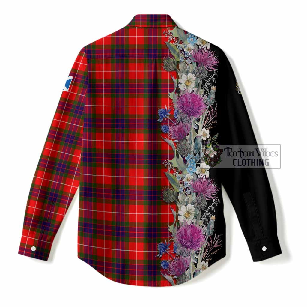 Abernethy Tartan Crest Thistle Floral Women Casual Shirt