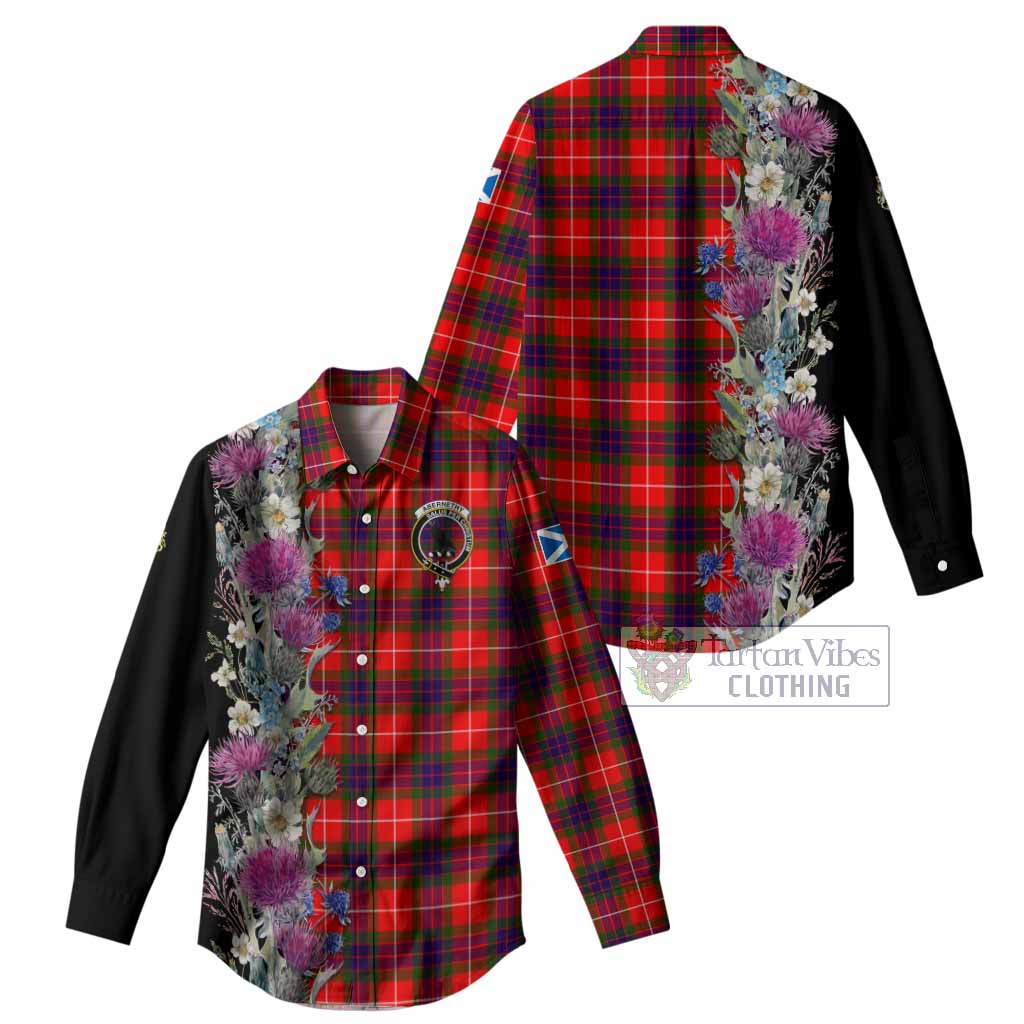 Abernethy Tartan Crest Thistle Floral Women Casual Shirt