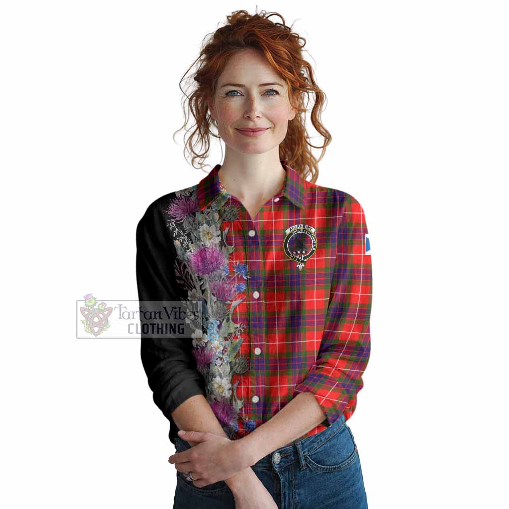 Abernethy Tartan Crest Thistle Floral Women Casual Shirt
