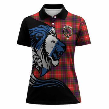 Abernethy Tartan Crest Women Polo Shirt Scottish Golden Lions Wave Flow