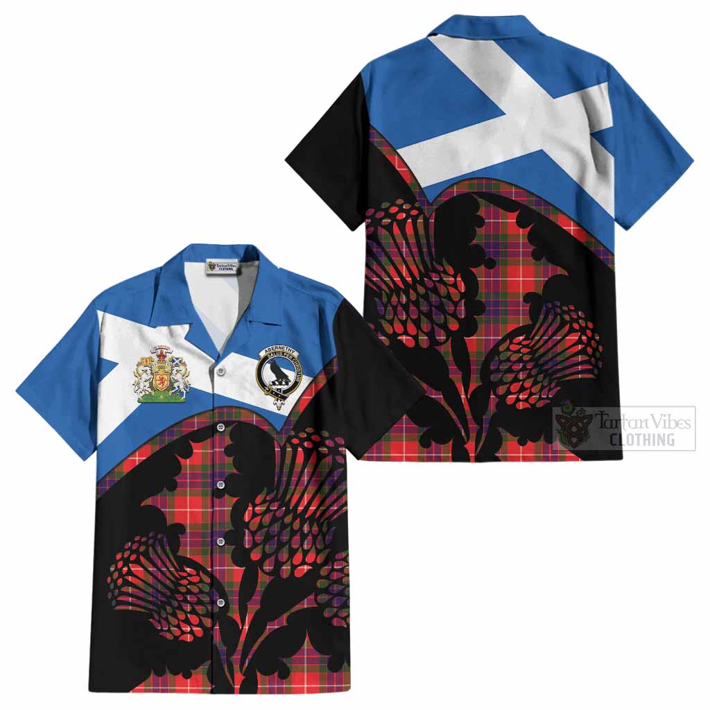 Abernethy Tartan Family Crest Cotton Hawaiian Shirt Scotland Thistle Floral Flag Style