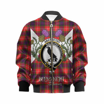 Abernethy Tartan Family Crest Kid Bomber Jacket Scottish Burns Night Thistle Floral