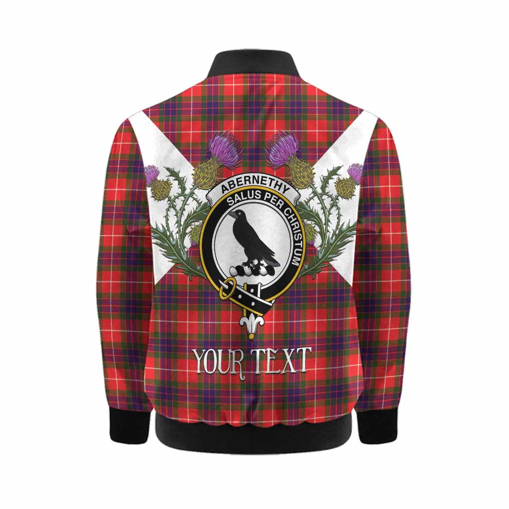 Abernethy Tartan Family Crest Kid Bomber Jacket Scottish Burns Night Thistle Floral