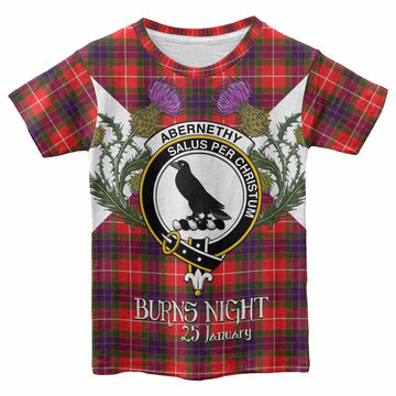 Abernethy Tartan Family Crest Kid T-shirt Scottish Burns Night Thistle Floral