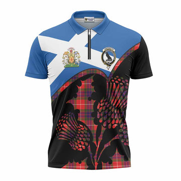 Abernethy Tartan Family Crest Zipper Polo Shirt Scotland Thistle Floral Flag Style