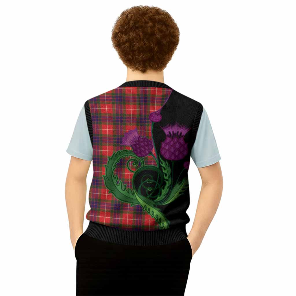 Abernethy Tartan Knitted V-Neck Vest Traditional Scottish Thistle