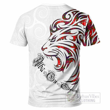Abernethy Tartan Lion Roar T-Shirt Alba Gu Brath with Celtic Motifs