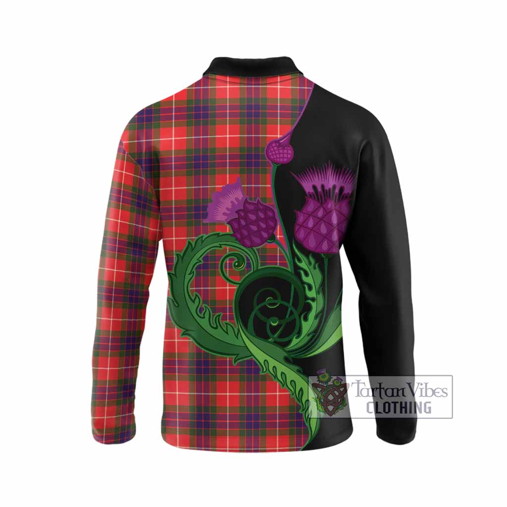 Abernethy Tartan Long Sleeve Polo Shirt Traditional Scottish Thistle