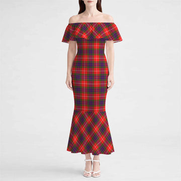 Abernethy Tartan Off Shoulder Ruffle Mermaid Maxi Dress