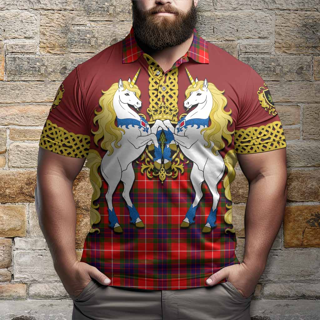 Abernethy Tartan Polo Shirt Unicorn Celtic Knot And Thistle Emblem
