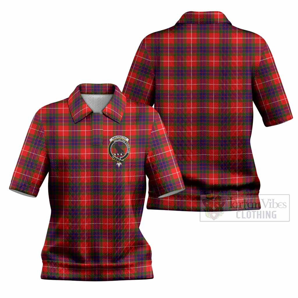 Abernethy Tartan Women’s Polo Sweater Top with Family Crest