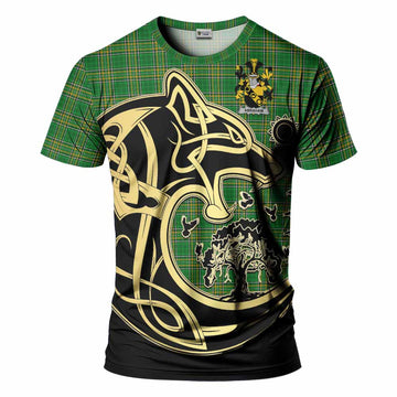 Tartan Vibes Clothing Abraham Irish Tartan T-Shirt with Coat of Arms Celtic Wolf Style