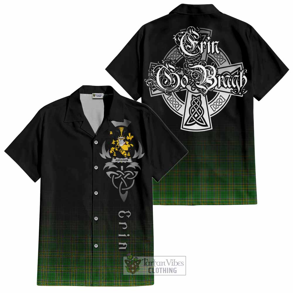 Tartan Vibes Clothing Abraham Irish Clan Short Sleeve Button Shirt with Coat of Arms Erin Go Bragh Celtic Inspired