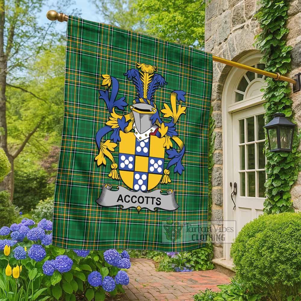 Accotts Irish Clan Tartan Flag with Coat of Arms