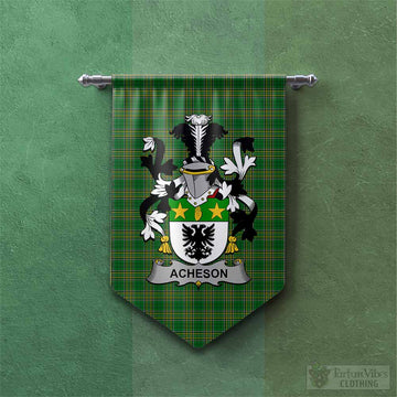 Tartan Vibes Clothing Acheson Irish Clan Tartan Gonfalon, Tartan Banner with Coat of Arms