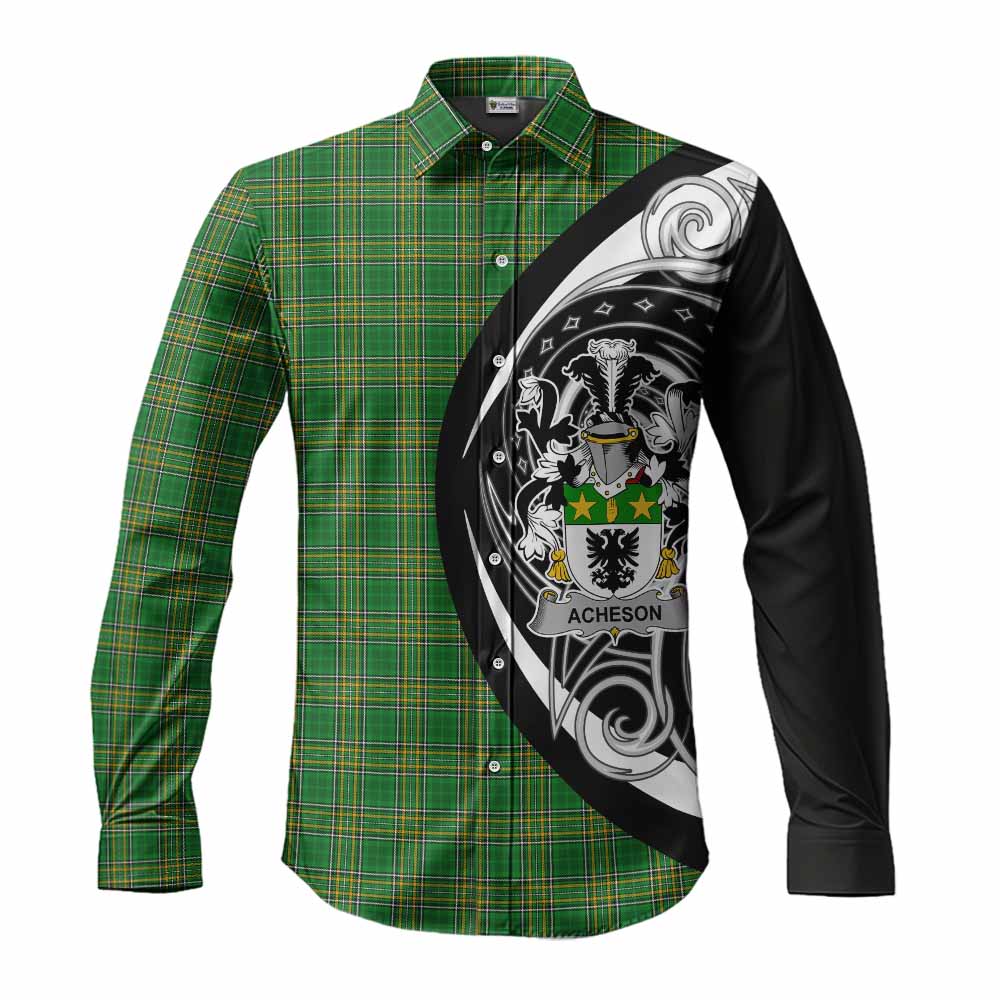 Tartan Vibes Clothing Acheson Irish Clan Long Sleeve Button Shirt Celtic Circle Style