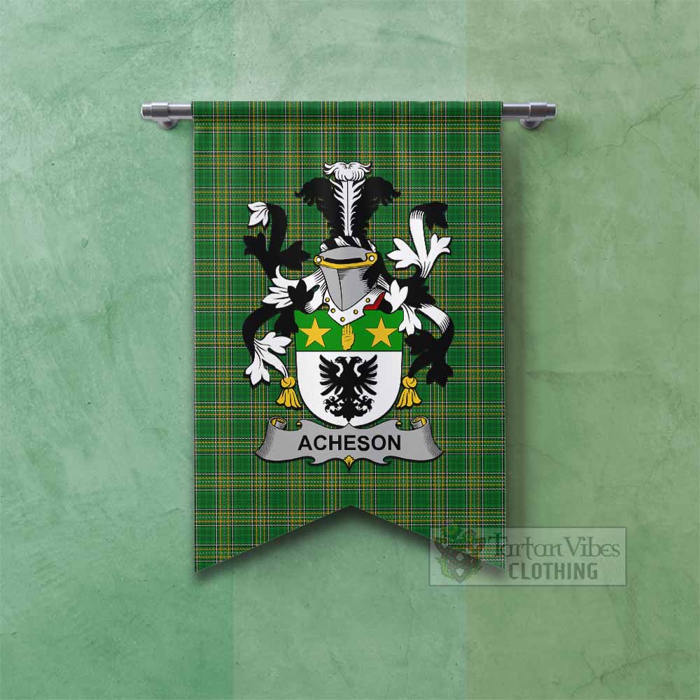 Acheson Irish Clan Tartan Gonfalon, Tartan Banner with Coat of Arms Fishtail - Tartan Vibes Clothing