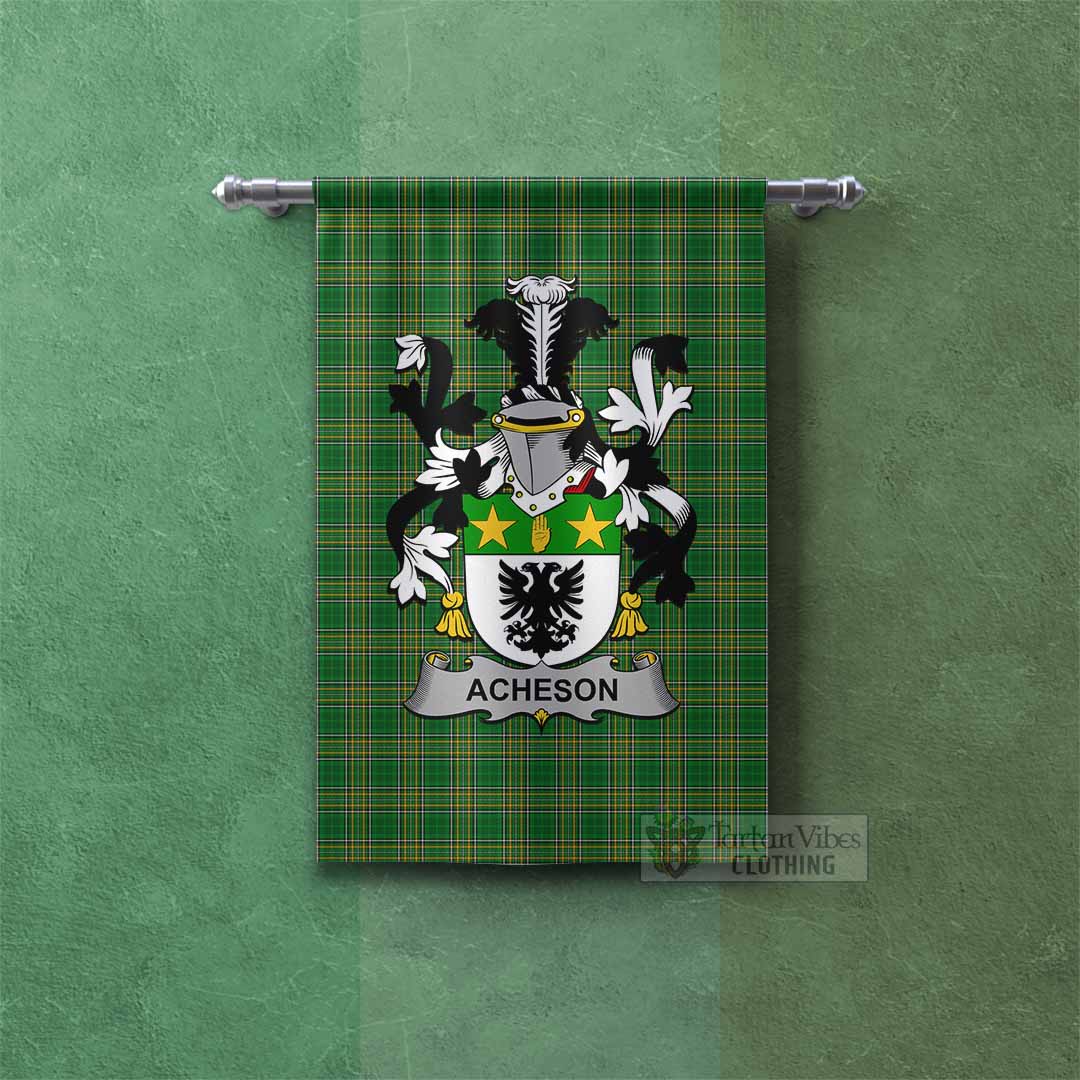 Acheson Irish Clan Tartan Gonfalon, Tartan Banner with Coat of Arms Rectangle - Tartan Vibes Clothing