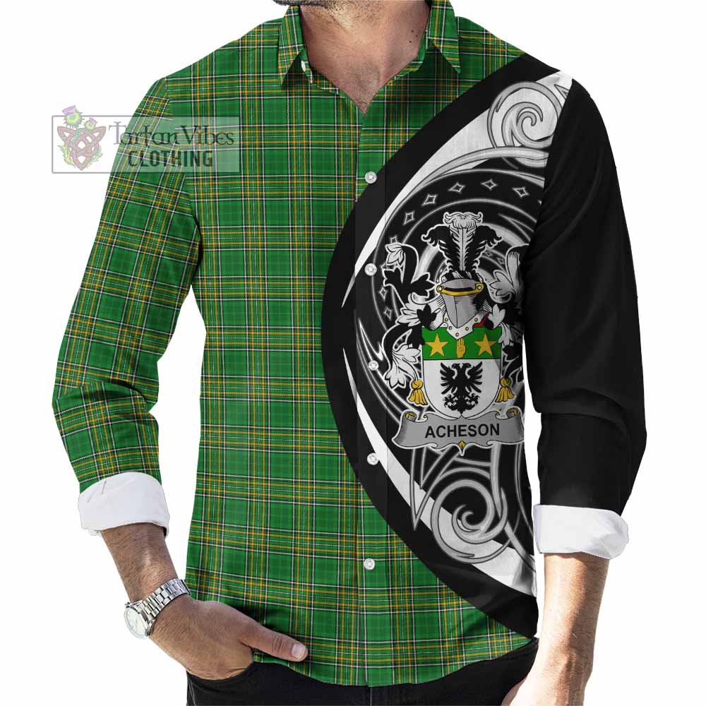 Tartan Vibes Clothing Acheson Irish Clan Long Sleeve Button Shirt Celtic Circle Style