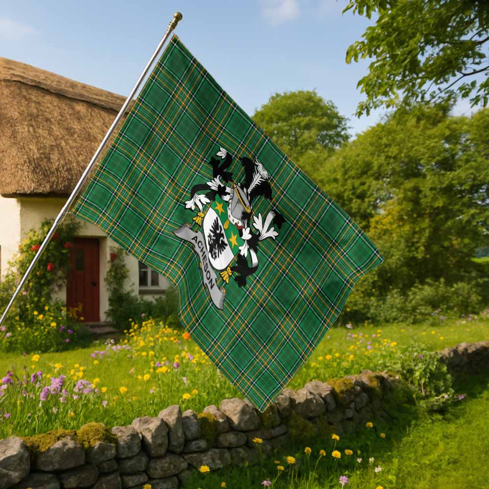 Tartan Vibes Clothing Acheson Irish Clan Tartan House Flag with Coat of Arms