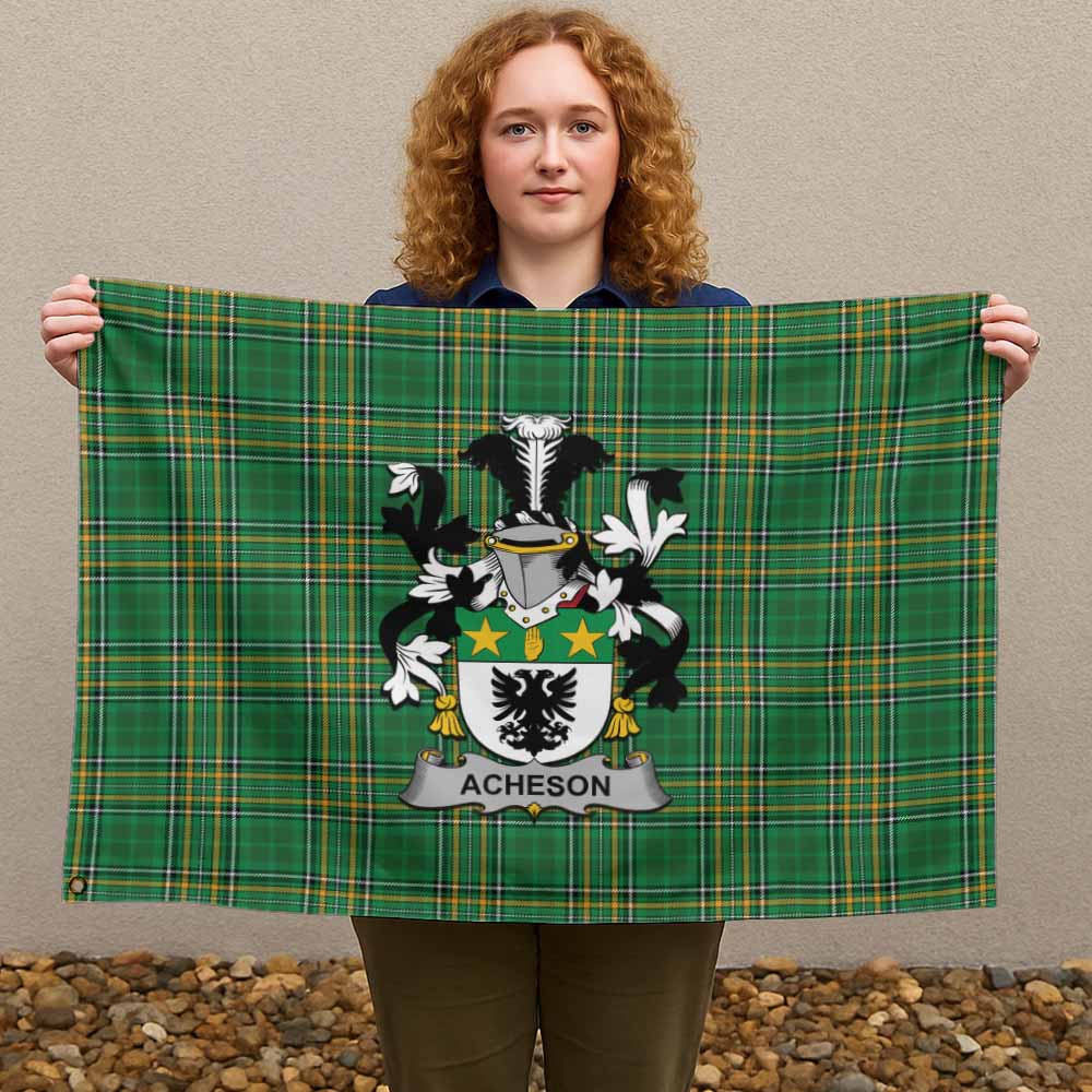 Tartan Vibes Clothing Acheson Irish Clan Tartan House Flag with Coat of Arms