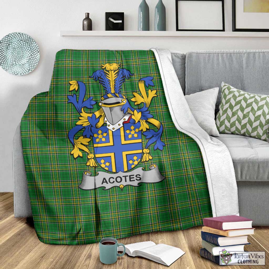 Tartan Vibes Clothing Acotes Irish Clan Tartan Blanket with Coat of Arms