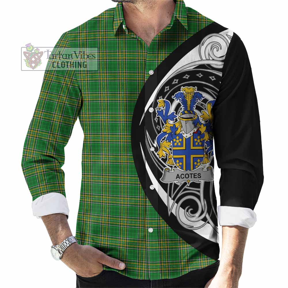 Tartan Vibes Clothing Acotes Irish Clan Long Sleeve Button Shirt Celtic Circle Style