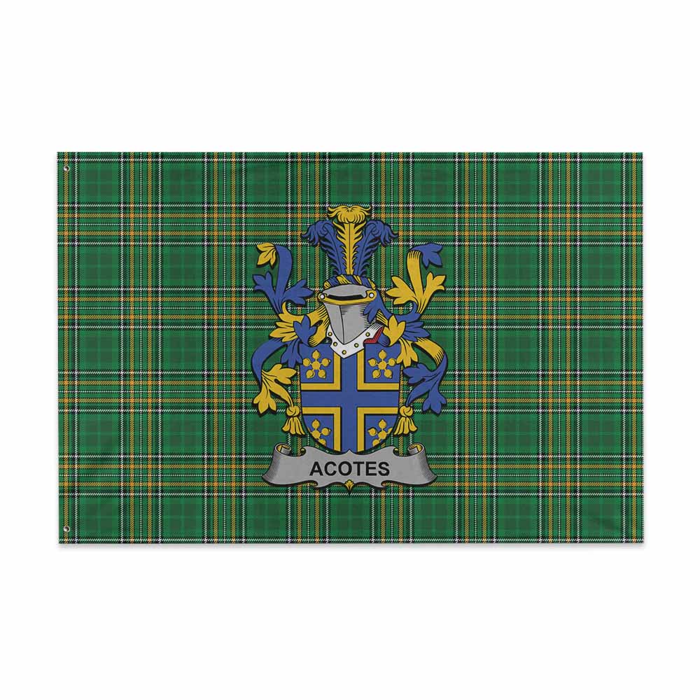 Tartan Vibes Clothing Acotes Irish Clan Tartan House Flag with Coat of Arms