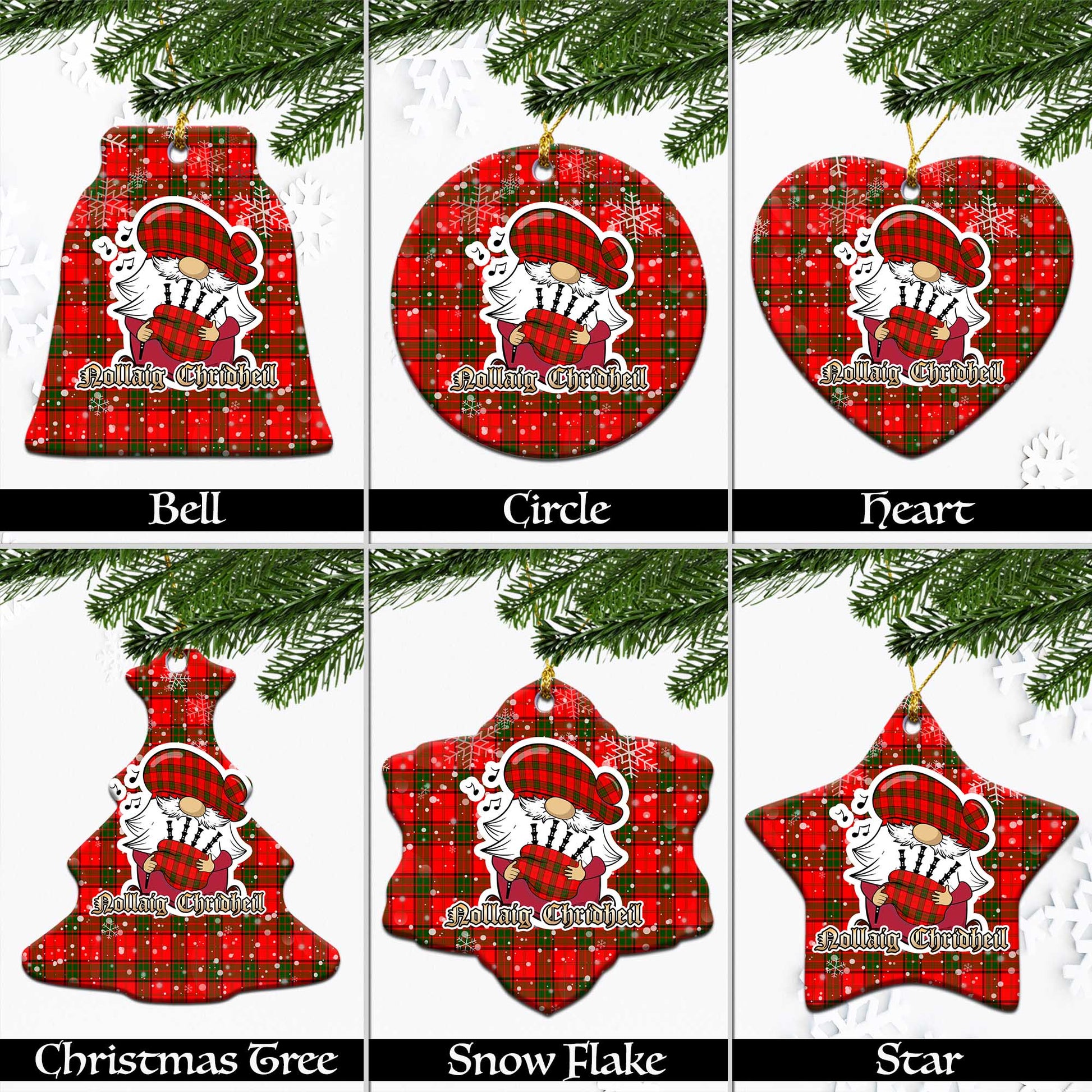 Adair Tartan Christmas Ornaments with Scottish Gnome Playing Bagpipes Ceramic - Tartanvibesclothing