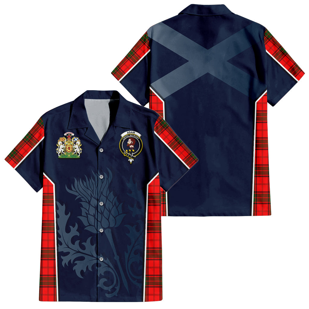 Tartan Vibes Clothing Adair Tartan Short Sleeve Button Up Shirt with Family Crest and Scottish Thistle Vibes Sport Style