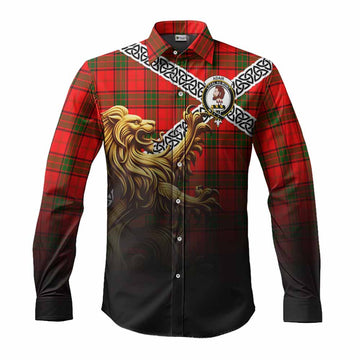 Adair Crest Tartan Long Sleeve Button Shirt with Golden Lion Emblem Celtic Style