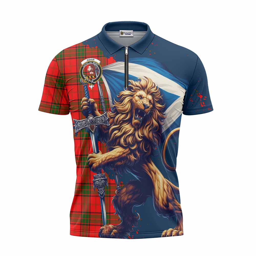 Tartan Vibes Clothing Adair Tartan Family Crest Zipper Polo Shirt with Scottish Majestic Lion
