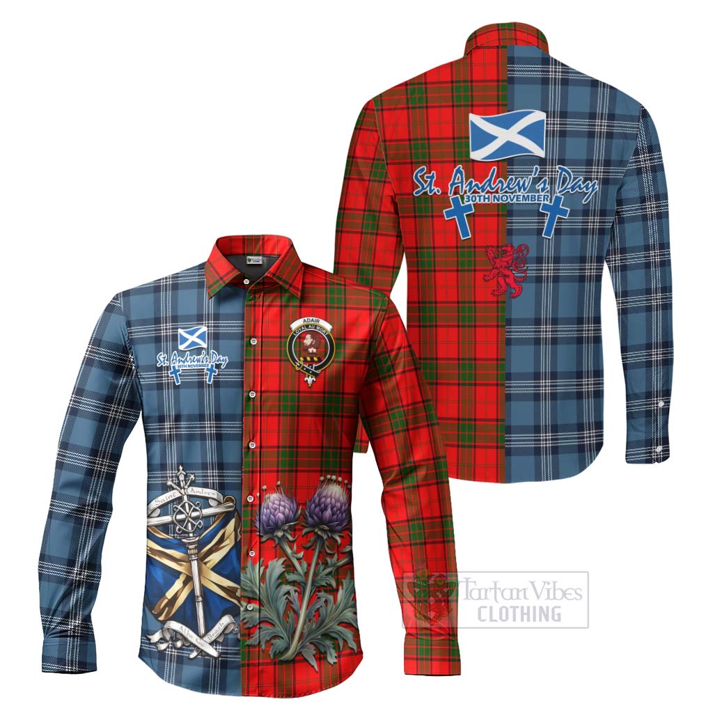 Tartan Vibes Clothing Adair Tartan Long Sleeve Button Shirt Happy St. Andrew's Day Half Tartan Style