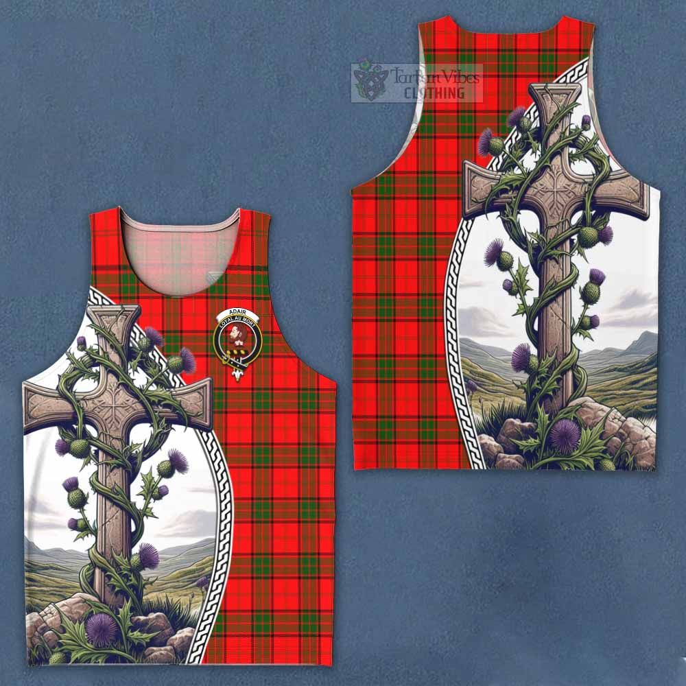 Tartan Vibes Clothing Adair Tartan Men's Tank Top with Family Crest and St. Andrew's Cross Accented by Thistle Vines