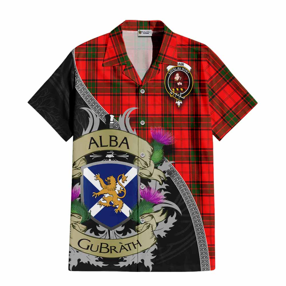 Tartan Vibes Clothing Adair Tartan Family Crest Short Sleeve Button Shirt Lion Rampant Royal Thistle Shield Celtic Inspired