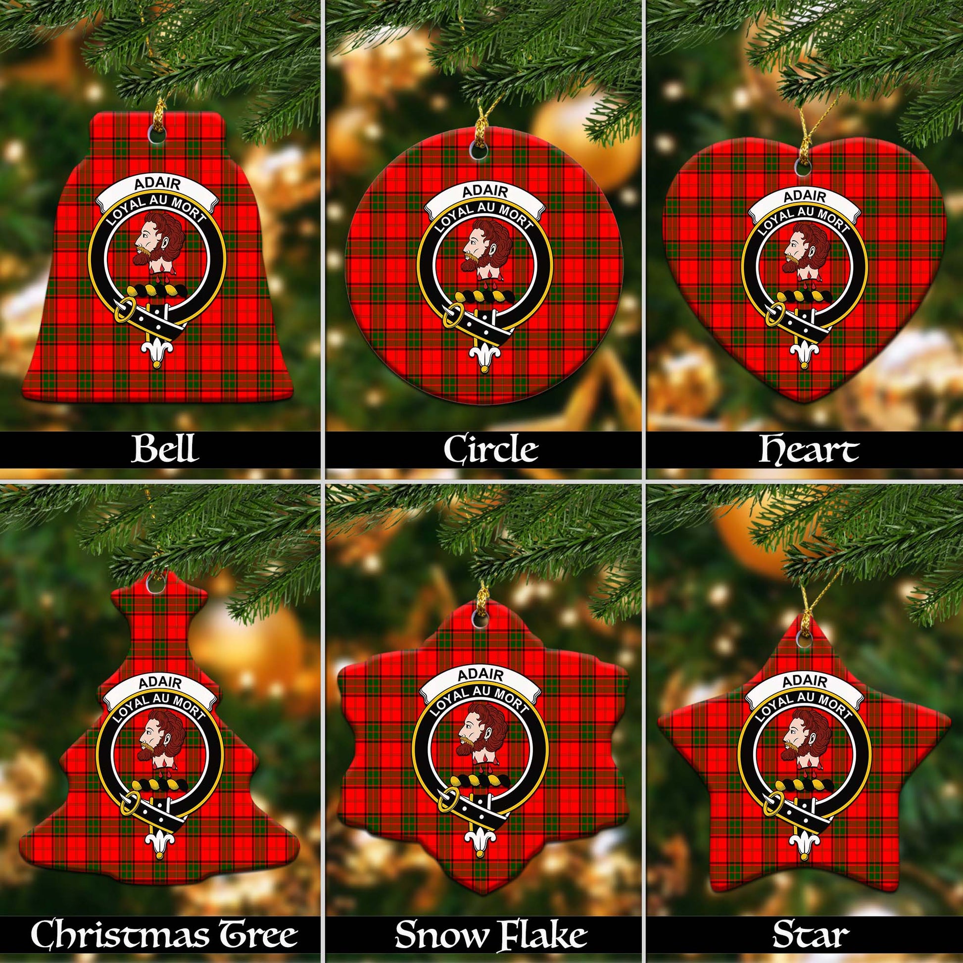 Adair Tartan Christmas Ornaments with Family Crest - Tartanvibesclothing