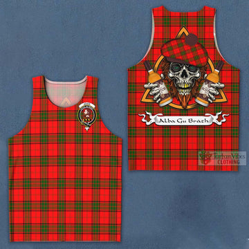 Tartan Vibes Clothing Adair Tartan Men's Tank Top with Family Crest and Bearded Skull Holding Bottles of Whiskey