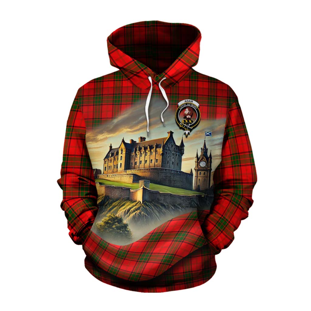 Tartan Vibes Clothing Adair Tartan Family Crest Cotton Hoodie with Scottish Ancient Castle Style