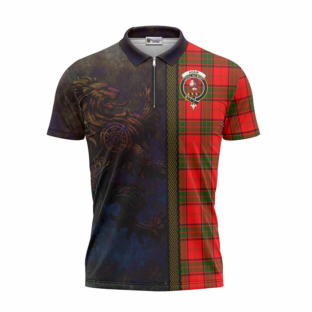 Tartan Vibes Clothing Adair Tartan Family Crest Zipper Polo Shirt Alba Gu Brath Be Brave Lion Ancient Style