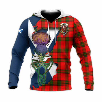 Tartan Vibes Clothing Adair Tartan Family Crest Knitted Hoodie Scottish Thistle Celtic Inspired