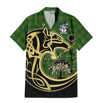 Adair Irish Tartan Hawaiian Shirt with Coat of Arms Celtic Wolf Style