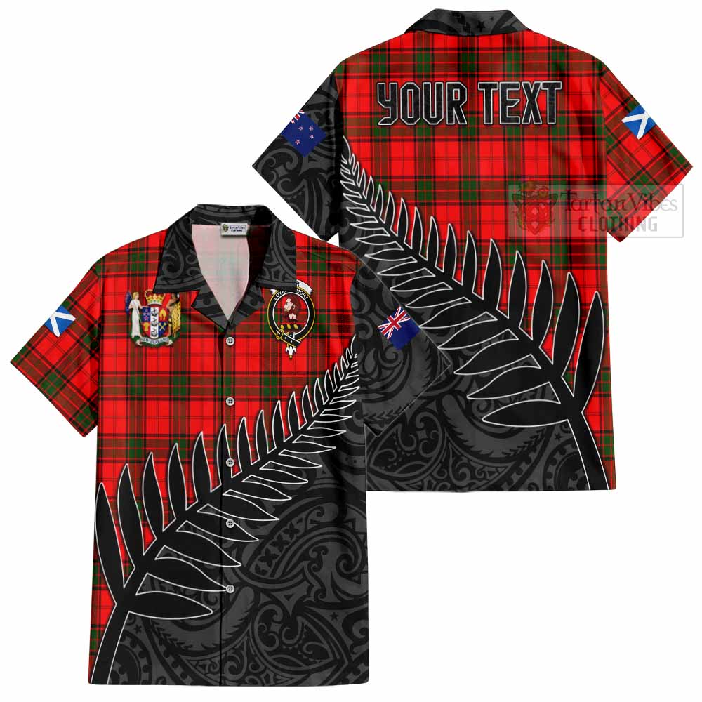 Tartan Vibes Clothing Adair Crest Tartan Short Sleeve Button Shirt with New Zealand Silver Fern Half Style