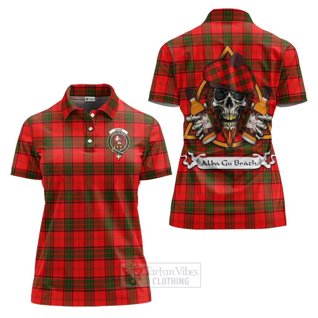 Tartan Vibes Clothing Adair Tartan Women's Polo Shirt with Family Crest and Bearded Skull Holding Bottles of Whiskey