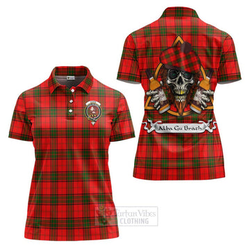 Tartan Vibes Clothing Adair Tartan Women's Polo Shirt with Family Crest and Bearded Skull Holding Bottles of Whiskey