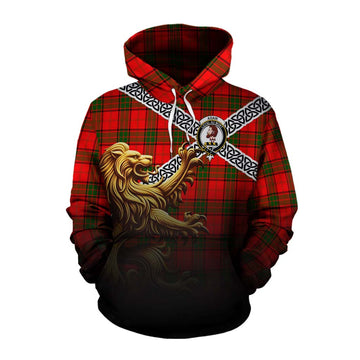 Adair Crest Tartan Cotton Hoodie with Golden Lion Emblem Celtic Style