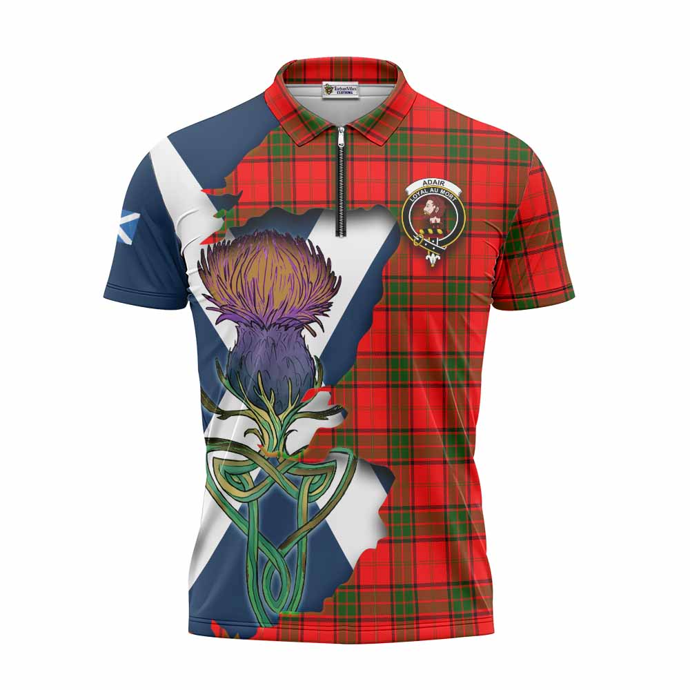 Tartan Vibes Clothing Adair Tartan Family Crest Zipper Polo Shirt Scottish Thistle Celtic Inspired