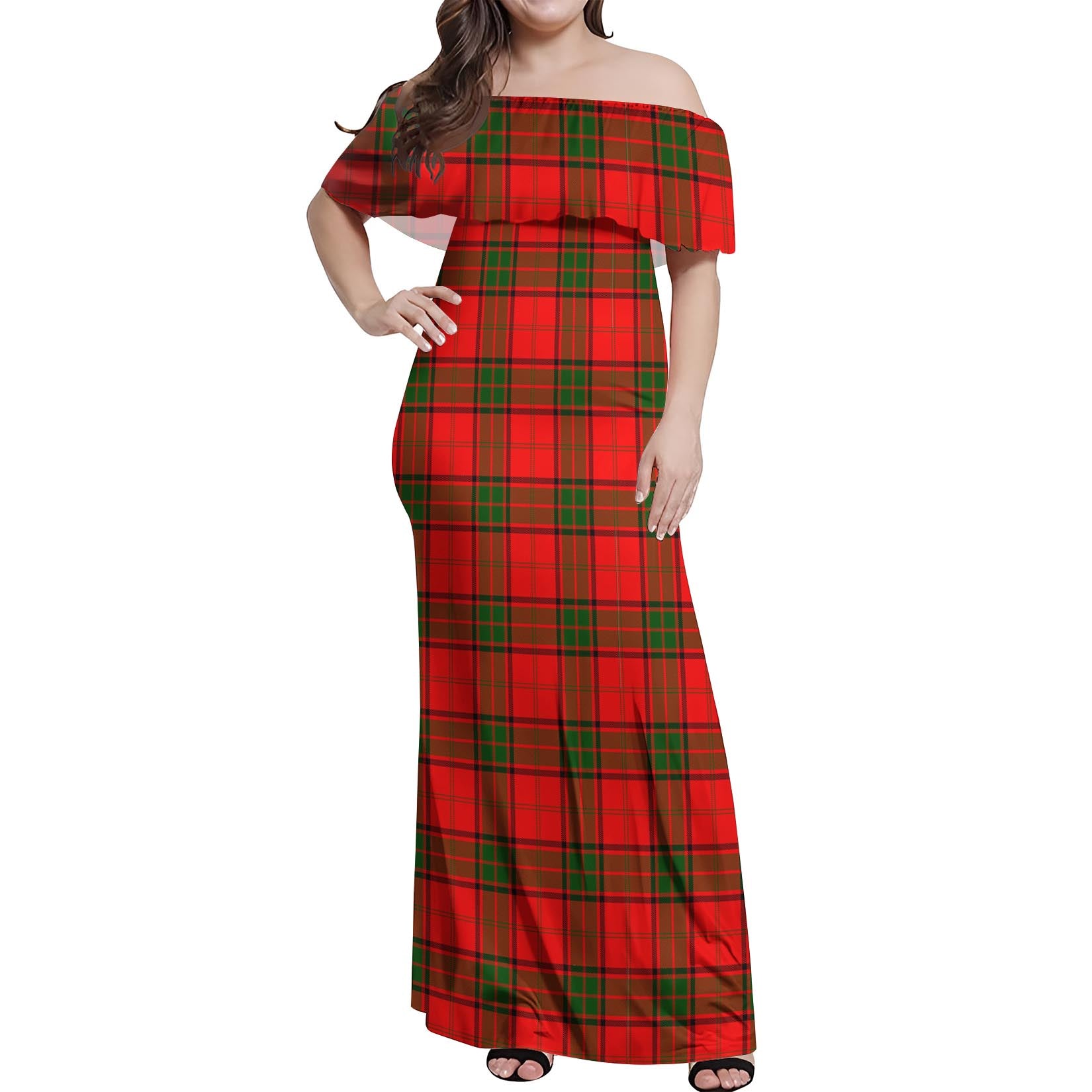 Adair Tartan Off Shoulder Long Dress Women's Dress - Tartanvibesclothing