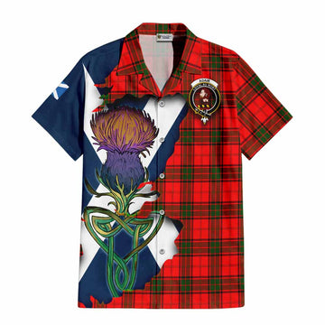 Tartan Vibes Clothing Adair Tartan Family Crest Short Sleeve Button Shirt Scottish Thistle Celtic Inspired